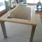 table frene noyer resine et inox